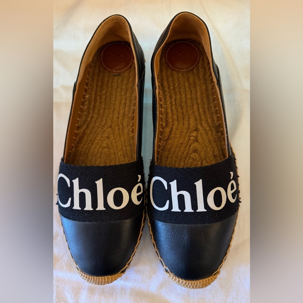 Chloé Black Logo Espadrille Flats